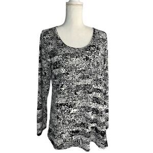 LuLaRoe Lynnae Long‎ Sleeve Black White Top Sz XL